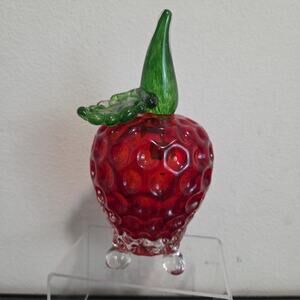 Plow And Hearth Glass Strawberry Fruit Fly Trap Footed Art Glass